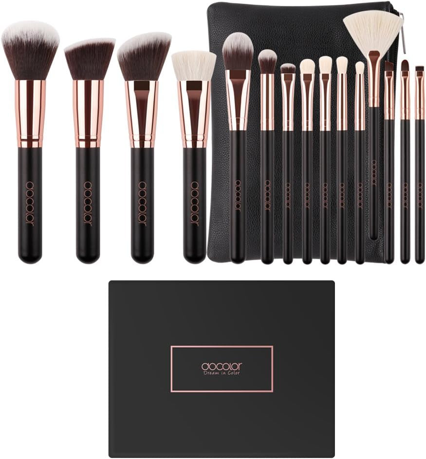 Makeup Brushes 15Pcs Professional Makeup Brush Set with Travel Bag Powder Foundation Concealers Eyeshadow Eyeliner Blending Lip Brush Tools Gift Choice