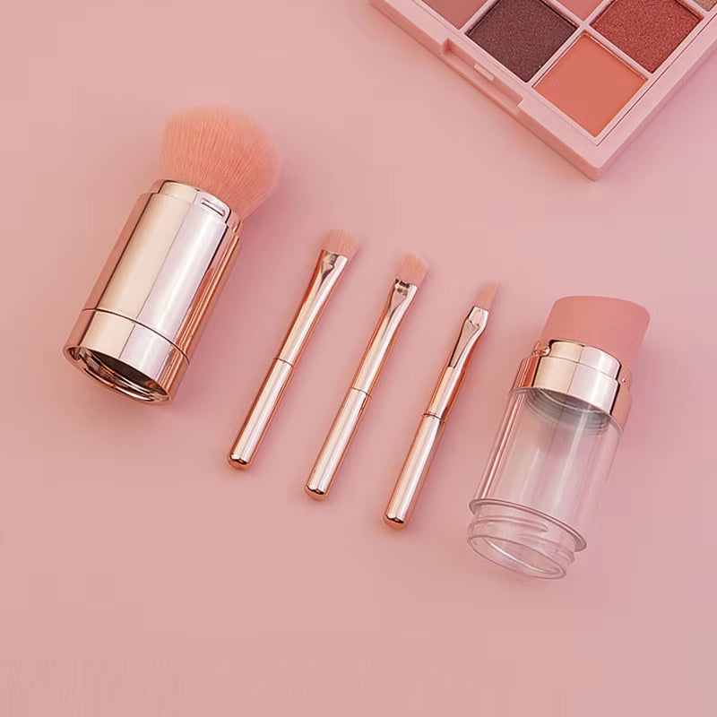 5 in 1 Portable Retractable Makeup Brushes for Foundation Eyebrow Lip Eyeshadow Loose Powder Cosmetic Set Makeup Brush Tools