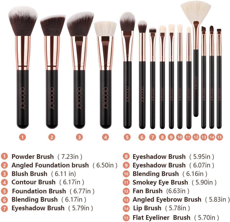 Makeup Brushes 15Pcs Professional Makeup Brush Set with Travel Bag Powder Foundation Concealers Eyeshadow Eyeliner Blending Lip Brush Tools Gift Choice