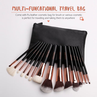 Makeup Brushes 15Pcs Professional Makeup Brush Set with Travel Bag Powder Foundation Concealers Eyeshadow Eyeliner Blending Lip Brush Tools Gift Choice